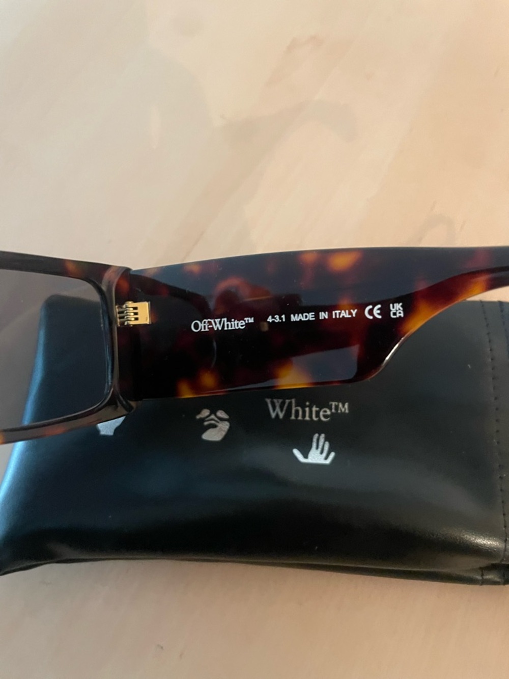 Off-White Tortoiseshell Rectangular Sunglasses - Dark Lens - Picture 8 of 9
